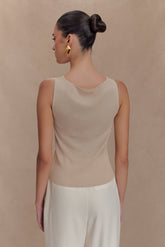 Brenda Draped Front Knit Top - Stone